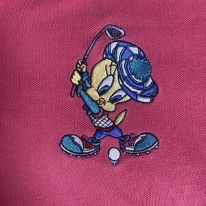 VTG 90s Acme Clothing Looney Tunes Tweety Bird Golfing Embroidered Polo Pink S